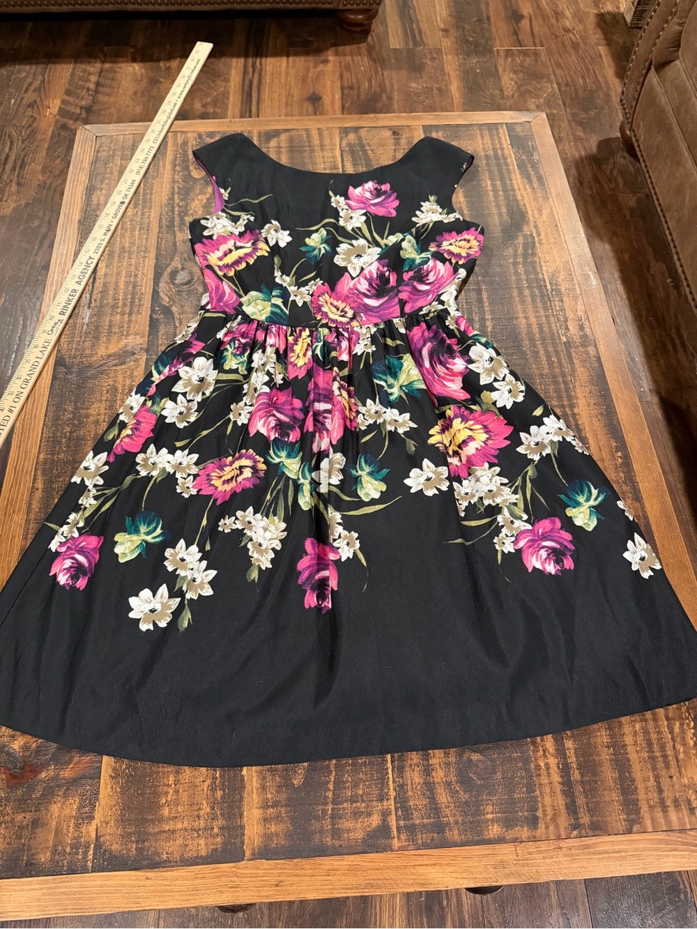 Eliza J Black Mini Dress with Pink, White & Green Floral Print